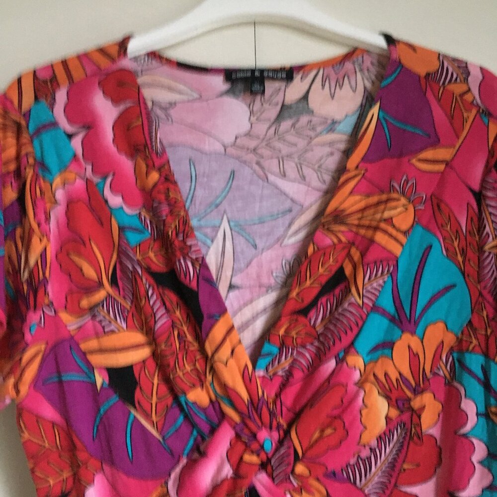Cable & Gauge Hawaiian Hibiscus Tropical Top Viscose Twist Front XL - Picture 3 of 15